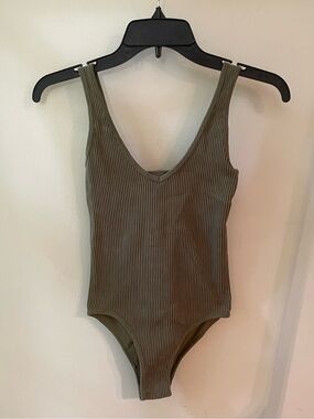 Aura | Olive Green Ribbed Tank Top Bodysuit